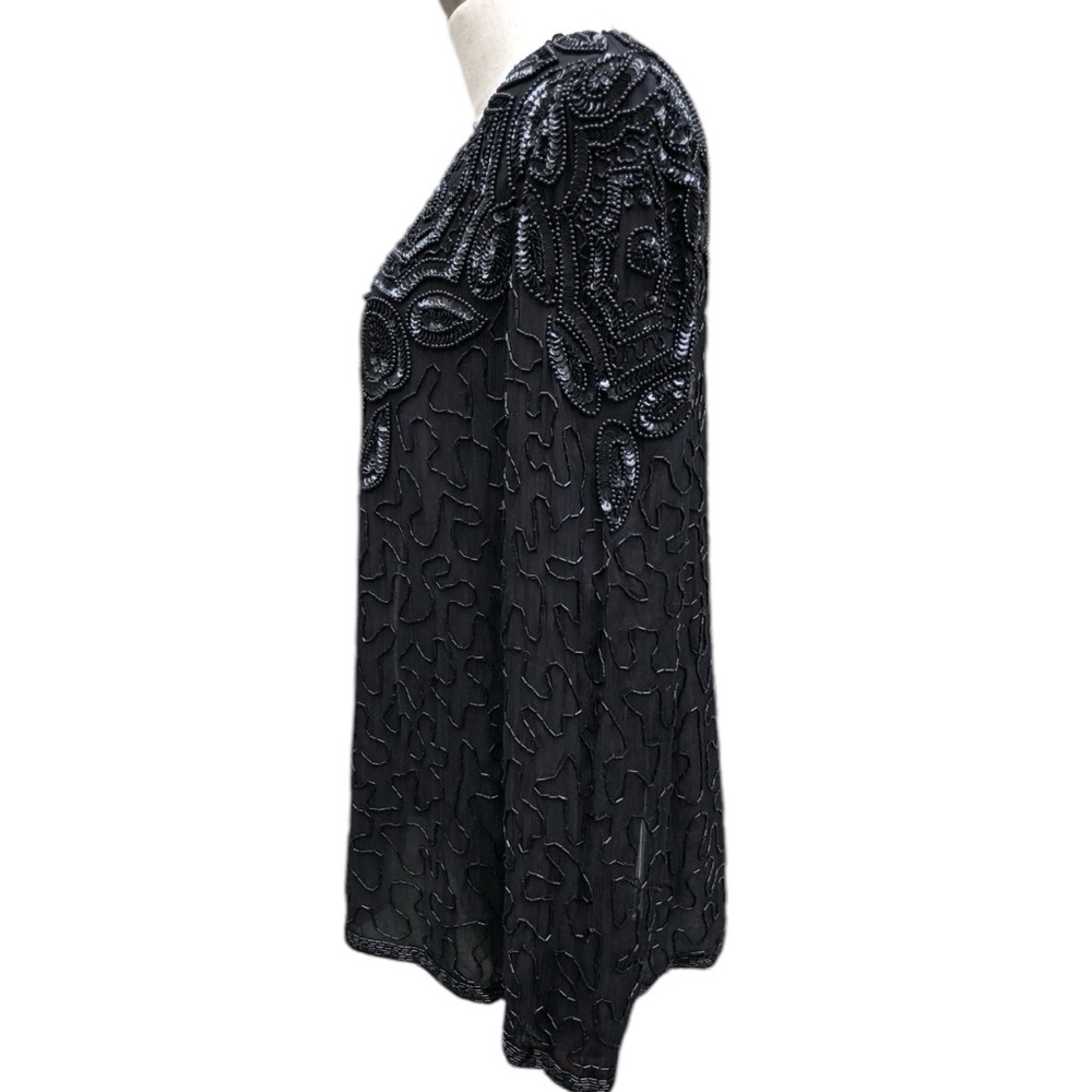 🎉HP! ❤️ Vintage Gothic x Steampunk Adrianna Papell Black Silk Beaded Jacket - Picture 4 of 9